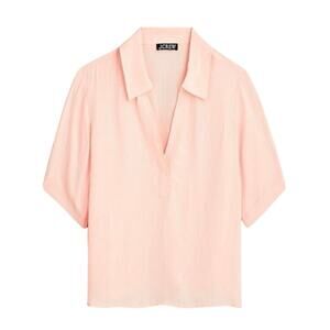 J.Crew Bungalow Popover Blouse M Pink Crepe de Chine V-Neck NWOT